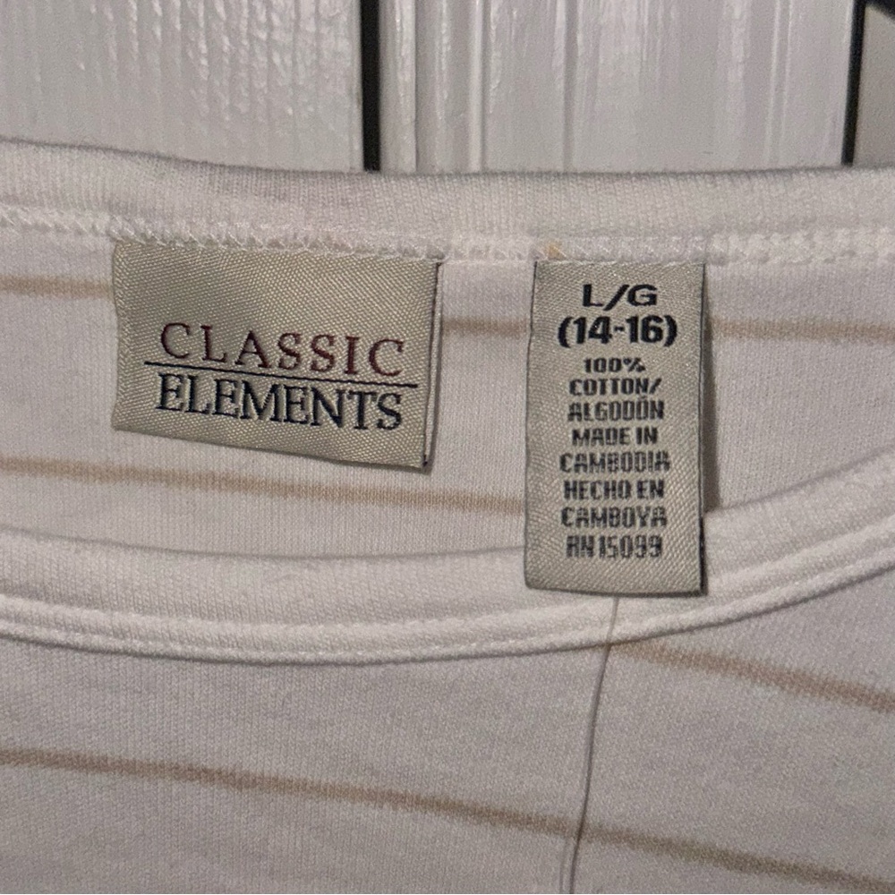 Classic Elements Women's L (14-16) Striped Knit Top 3/4 Sleeve Pink White Beige - Picture 5 of 14